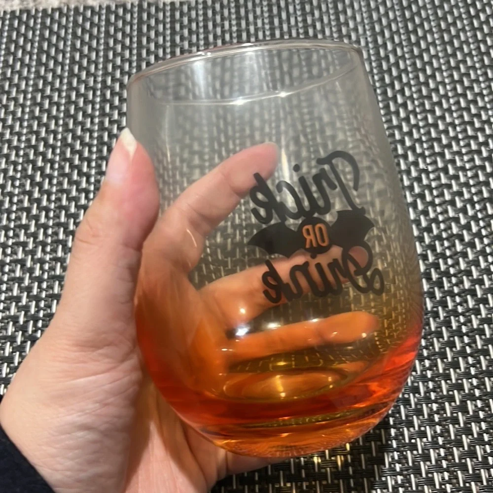 Halloween Trick or Treat Drink Humor Wine Glass Stemless